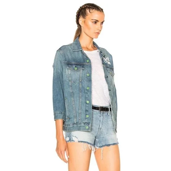 $470 SANDRINE ROSE  Trouble Maker  Girl Gang Denim Jacket Georgia ( S )
